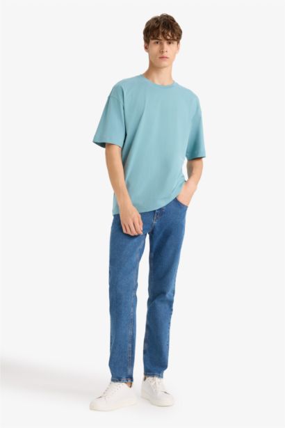 Boxy Fıt Bisiklet Yaka Baskılı Kısa Kollu Tişört