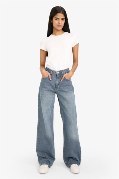 %100 Pamuk Straight Wide Jean Pantolon