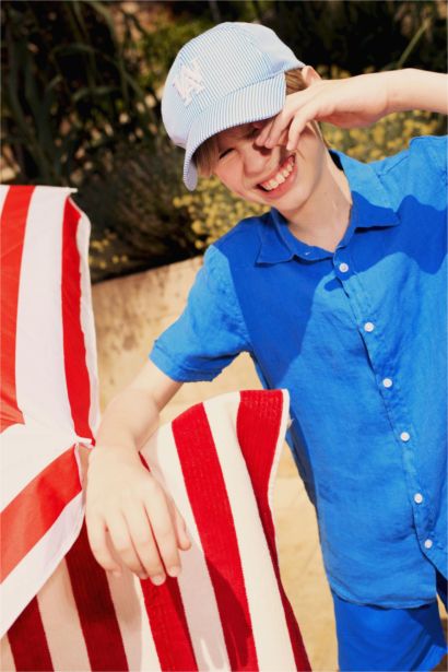 Boy Regular Fit Polo Neck Linen Short Sleeve Shirt