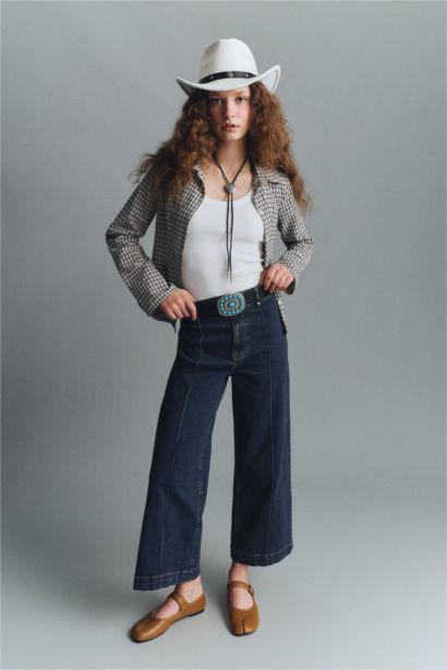 Culotte Fit High Waist Denim Trousers