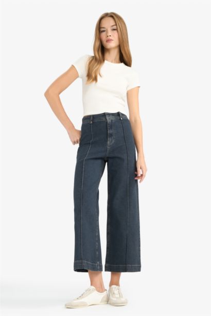 Culotte Fit High Waist Denim Trousers