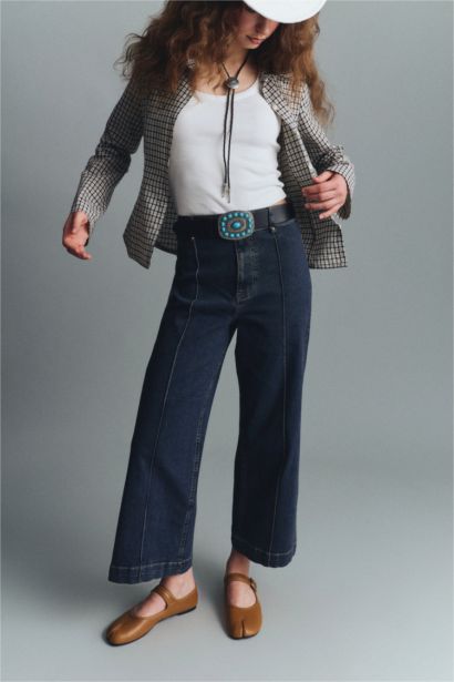 Culotte Fit High Waist Denim Trousers