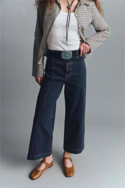 Culotte Fit High Waist Denim Trousers