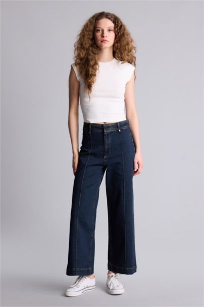 Culotte Fit High Waist Denim Trousers