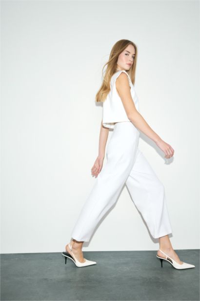 Pantalon culotte taille haute à jambes larges