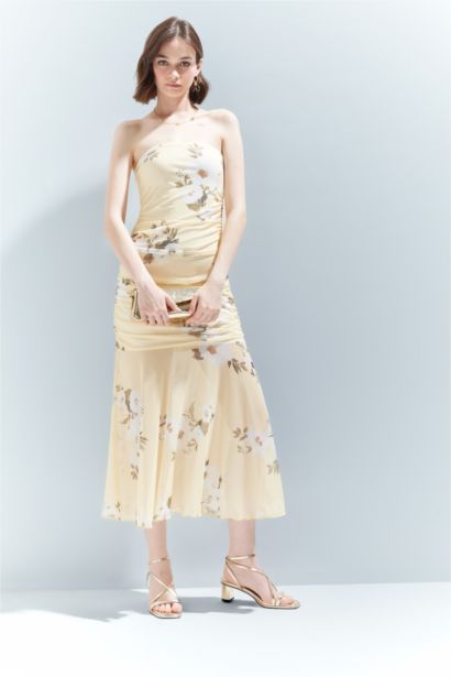 فستان طويل فلورال بوديكون سليم فيت بياخة مربعة