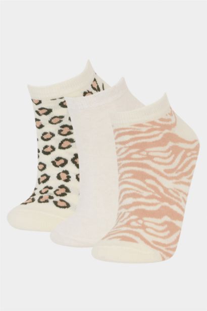 Woman Animal Print 3 Piece Cotton Ankle Socks