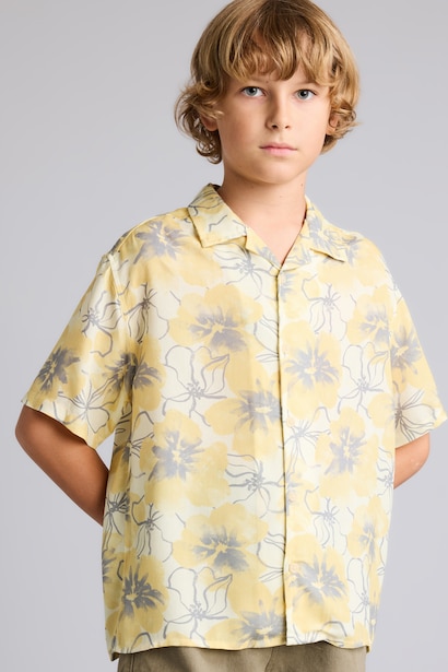 Boy Oversize Polo Neck Floral Viscose Shirt