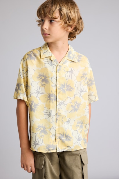 Boy Oversize Polo Neck Floral Viscose Shirt