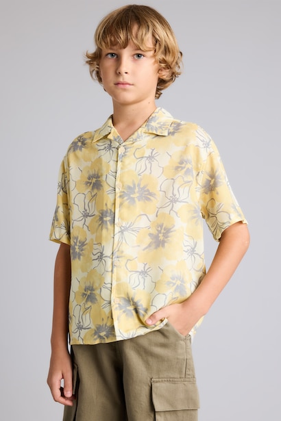 Boy Oversize Polo Neck Floral Viscose Shirt