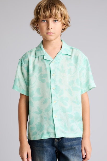 Boy Oversize Polo Neck Floral Viscose Shirt