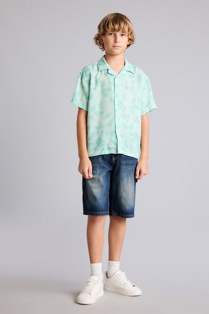 Boy Oversize Polo Neck Floral Viscose Shirt