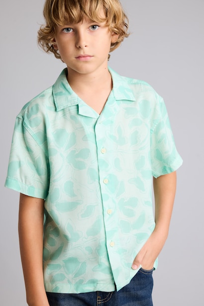 Boy Oversize Polo Neck Floral Viscose Shirt