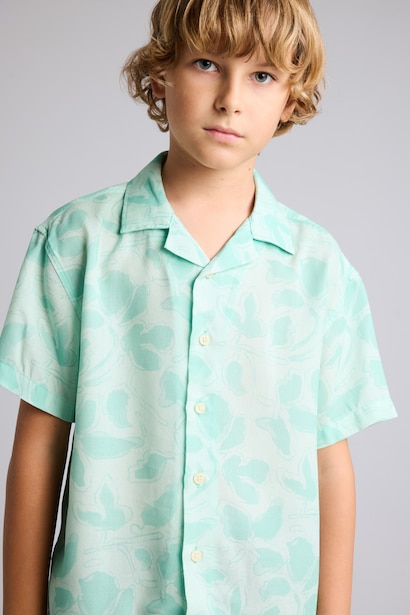 Boy Oversize Polo Neck Floral Viscose Shirt