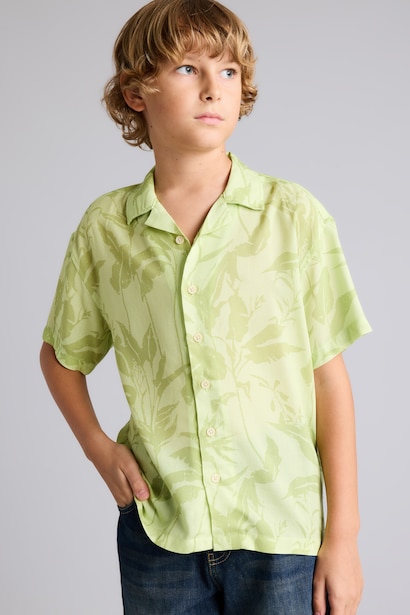 Boy Oversize Polo Neck Floral Viscose Shirt