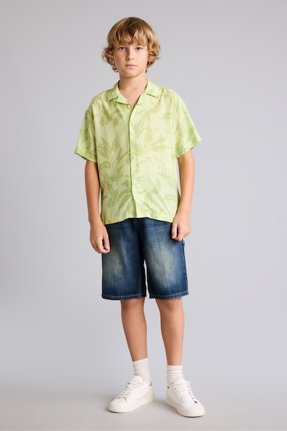 Boy Oversize Polo Neck Floral Viscose Shirt