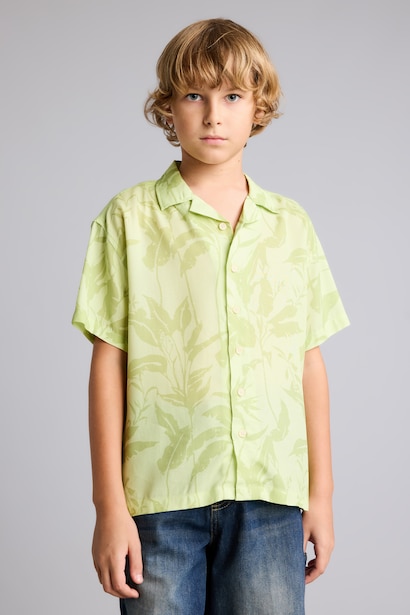 Boy Oversize Polo Neck Floral Viscose Shirt