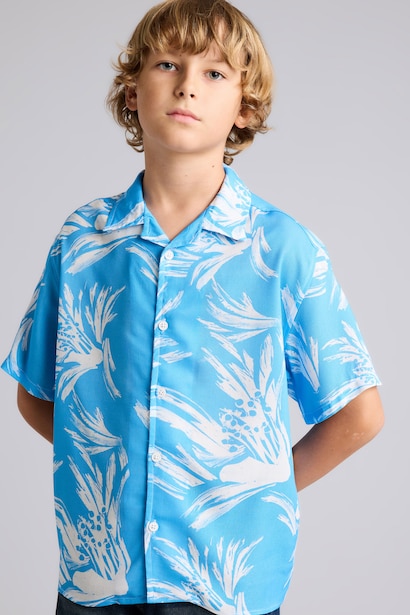 Boy Oversize Polo Neck Floral Viscose Shirt
