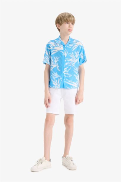 Boy Oversize Fit Polo Neck Floral Viscose Shirt