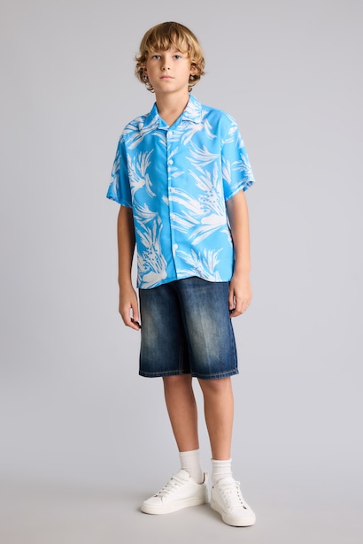 Boy Oversize Polo Neck Floral Viscose Shirt