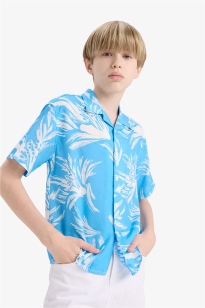 Boy Oversize Fit Polo Neck Floral Viscose Shirt