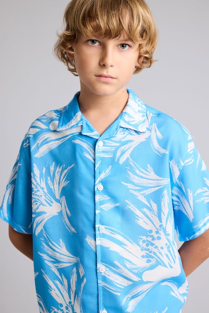 Boy Oversize Polo Neck Floral Viscose Shirt