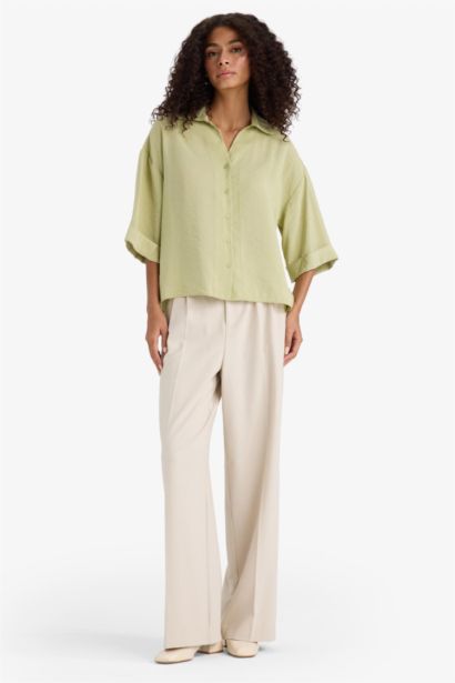 Oversize Geniş Kalıp Modal Yarım Kollu Gömlek