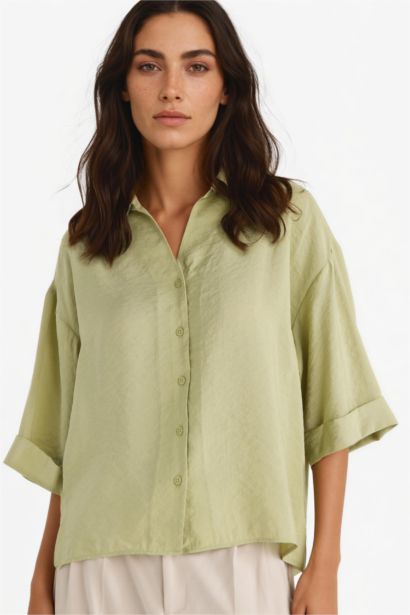 Oversize Geniş Kalıp Modal Yarım Kollu Gömlek
