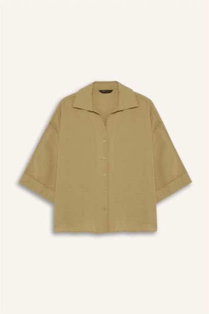 Oversize Geniş Kalıp Modal Yarım Kollu Gömlek