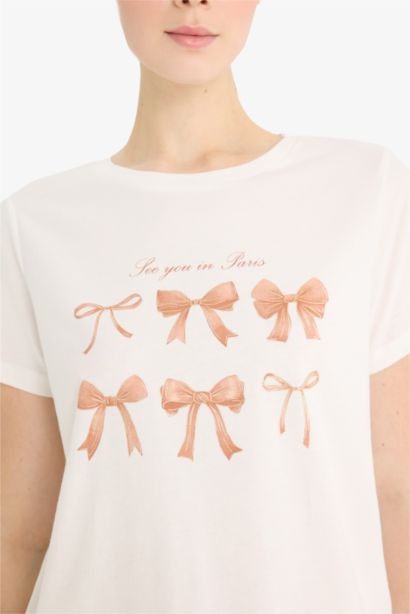 Regular Fit Crew Neck Printed Cotton T-Shirt