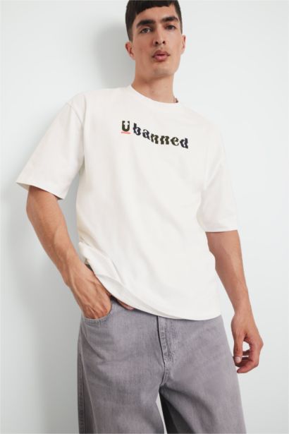 T-shirt ample imprimé en coton à col rond et manches courtes