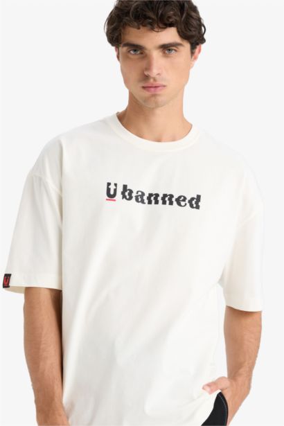 T-shirt ample imprimé en coton à col rond et manches courtes