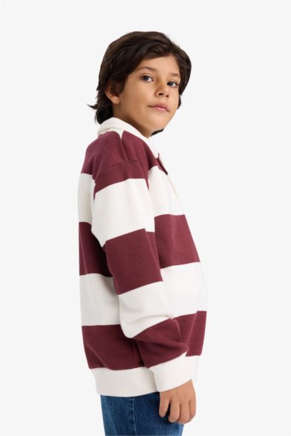 Polo Yaka Renk Bloklu Uzun Kollu Tişört Erkek Çocuk