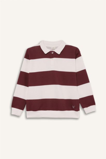 Polo Yaka Renk Bloklu Uzun Kollu Tişört Erkek Çocuk