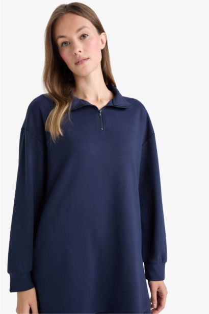 Regular Fıt Fermuarlı Yaka Uzun Kollu Tunik