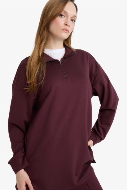 تونيك كم طويل قصة عادية بياقة بسوسته