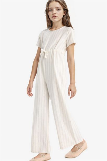 Girl Short Sleeve Striped Viscose Jumpsuit