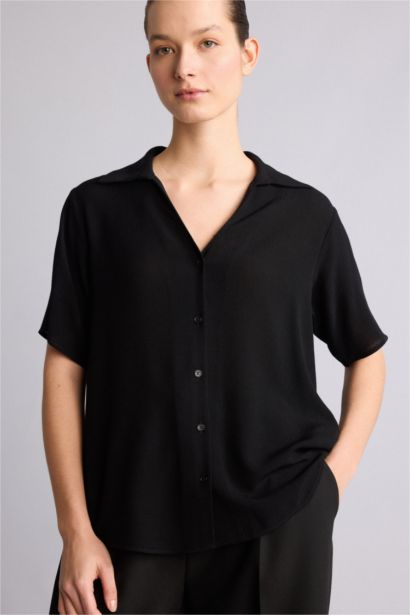 Regular Fit Crinkle Viscose Short Sleeve Shirt