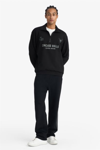 NBA Chıcago Bulls Relax Fıt Polo Yaka Jakarlı Sweatshirt