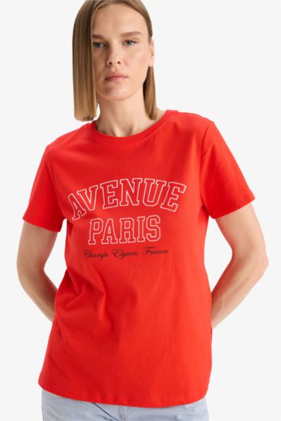 T-shirt en coton imprimé à col rond et manches courtes