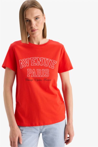 T-shirt en coton imprimé à col rond et manches courtes