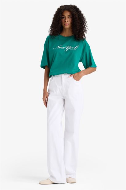 Regular Fit Bisiklet Yaka Baskılı Penye Kısa Kollu Tişört