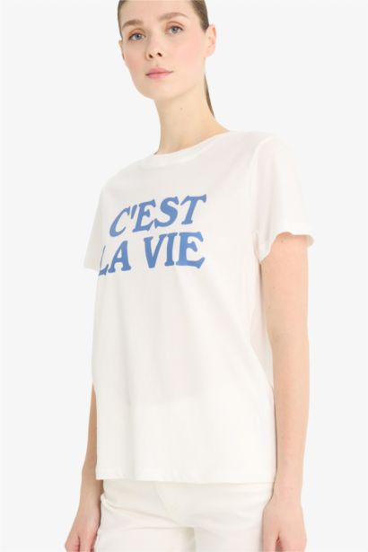 Regular Fit Crew Neck Printed Cotton T-Shirt