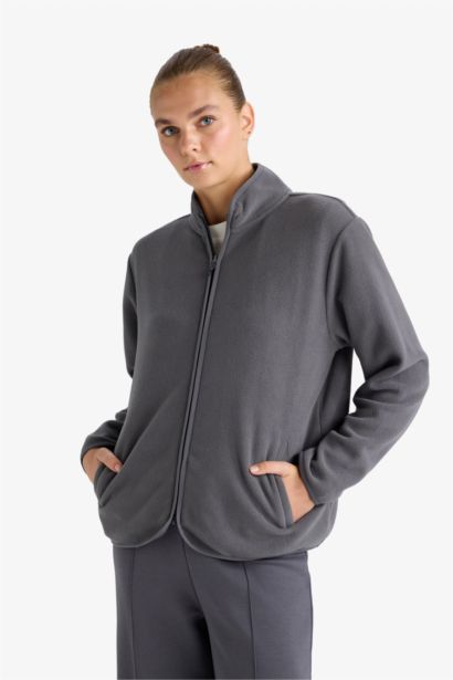 Regular Fit Half Turtleneck fleece Cardigan