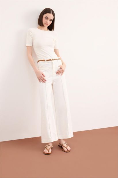 سروال جبردين قصة عادية بجيوب و حزام