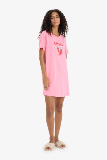 Regular Fit Bisiklet Yaka Baskılı Kısa Kollu Gecelik