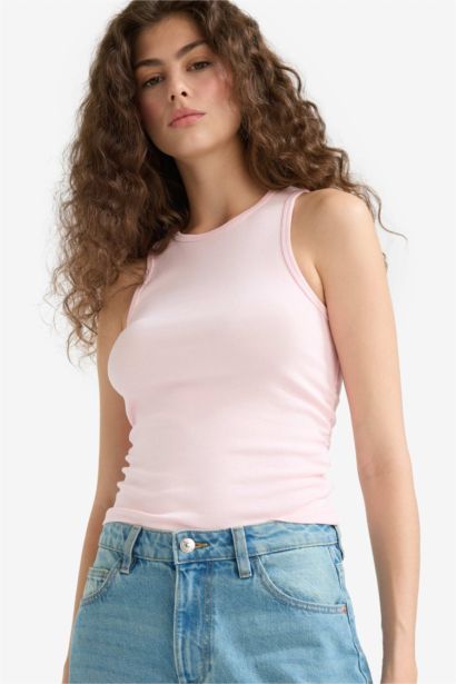 Débardeur slim basique à col rond en tissu côtelé