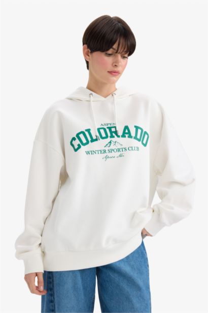 Oversize Geniş Kalıp Kapüşonlu Baskılı Sweatshirt