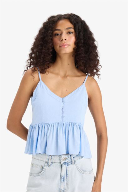 Regular Fit V Yaka Viskon Askılı Bluz