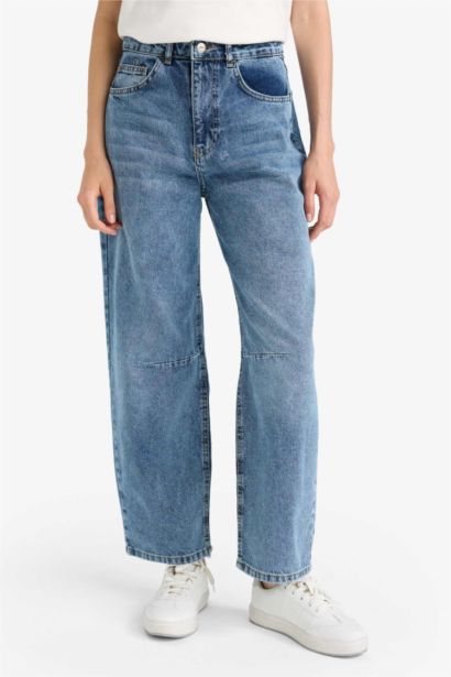 %100 Pamuk Barrel Fıt Normal Bel Jean Pantolon